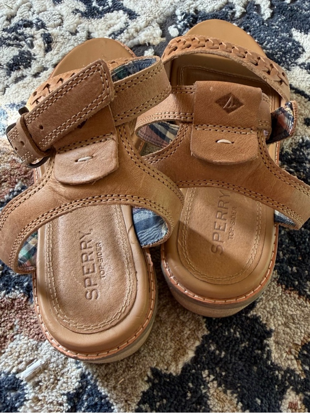 Sperry Top-Sider Leather Sandals Woven Strap Ankle Strap Brown Size 7.5 - Picture 3 of 5